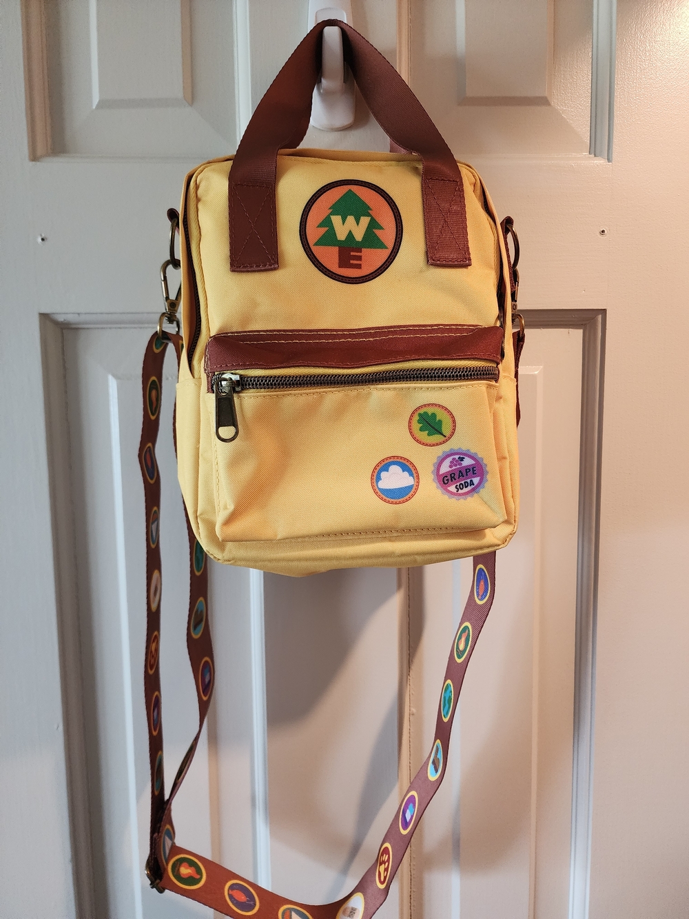 Loungefly Yellow Canvas Pixar Patch Mini Backpack with Brown Straps